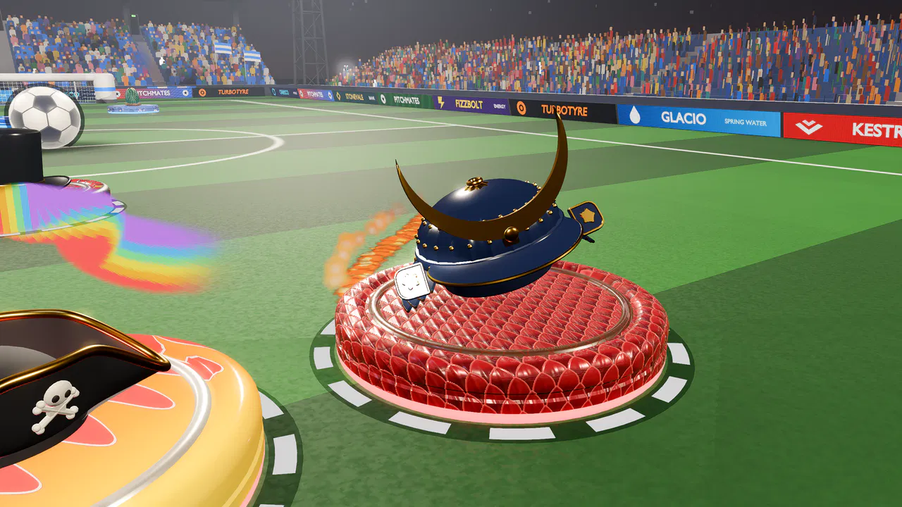 A puck with a fiery boost trail